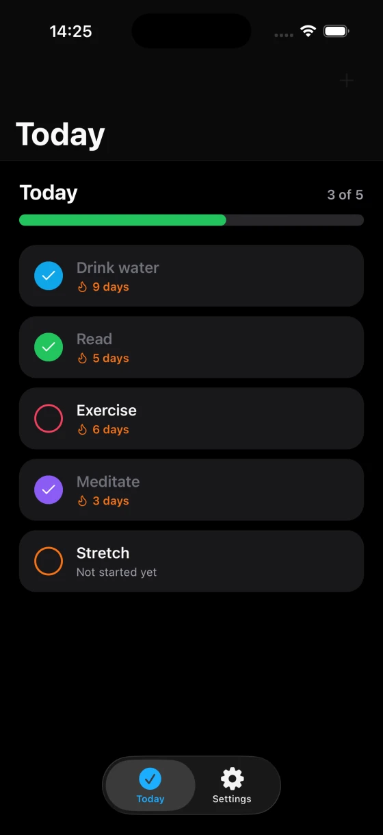 Habits, Today, iOS, dark