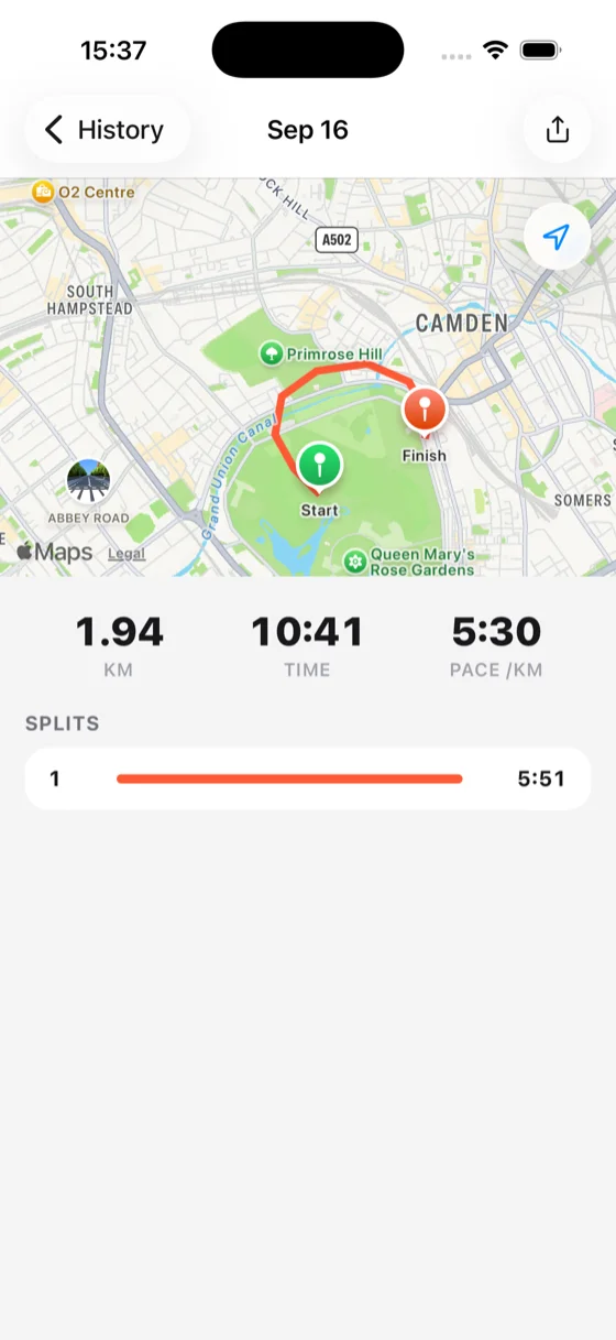 Runs, Run detail, iOS, light